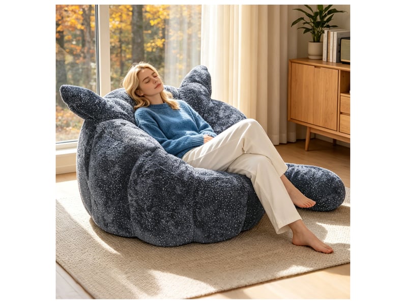  Pouf poire gris scintillant 101 x 100 x 69 cm avec dossier enveloppant, assise souple  - Conforama D