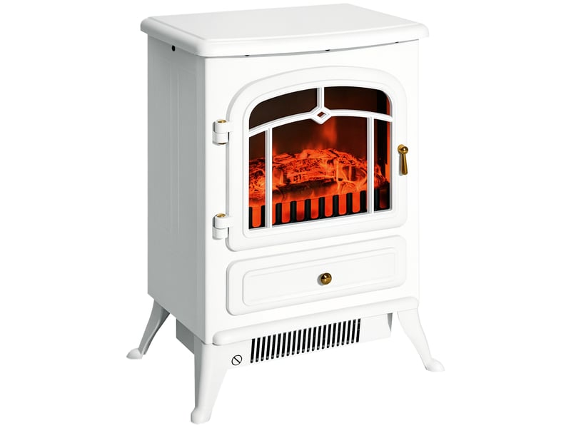  Cheminée électrique à effet de flamme poêle style rétro thermostat 950-1850 w anti surchauffe blanc  - Conforama A
