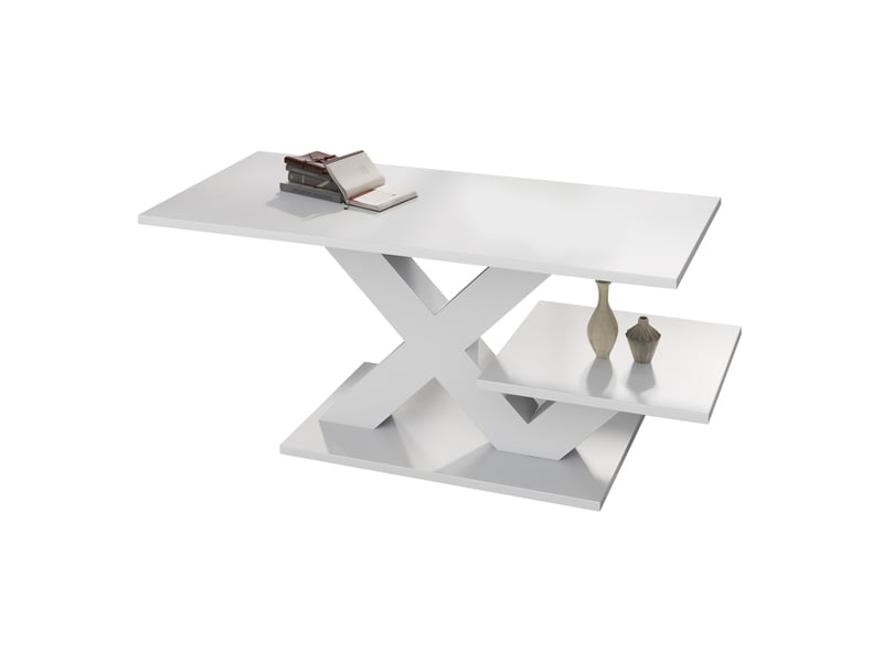  Table basse rectangulaire 100 x 48 x 45 cm en mdf blanc brillant à 2 plateaux  - Conforama A