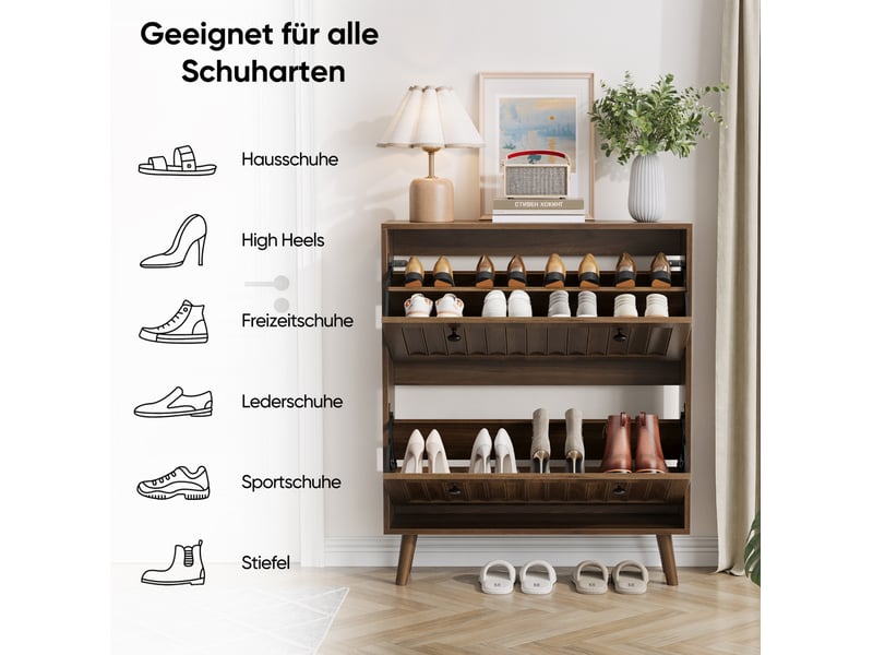  Meuble à chaussures 80x24x95 cm à 2 abattants coloris noyer  - Conforama E