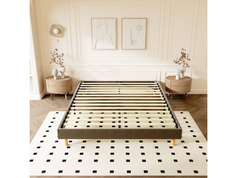  Cadre de lit rembourré marron 140 x 190 cm, 14 lattes, 9 pieds, hauteur 29 cm  - Conforama D
