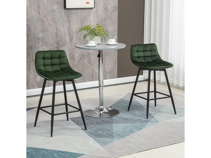  Ensemble de 2 tabourets de bar style nordique en métal et velours avec dossier et repose-pieds, vert, 45 x 47 x 84 cm  - Conforama C