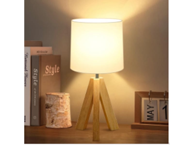  Lampe de table abat-jour en lin et socle en bois – h40cm  - Conforama D