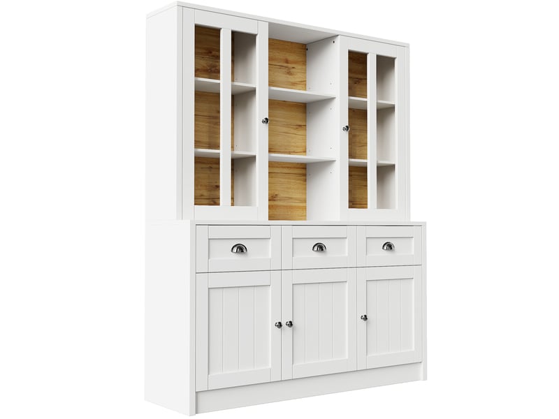  Buffet vaisselier moderne 140 x 40 x 175 cm – blanc – 5 portes, 3 tiroirs et étagères réglables pratiques  - Conforama D