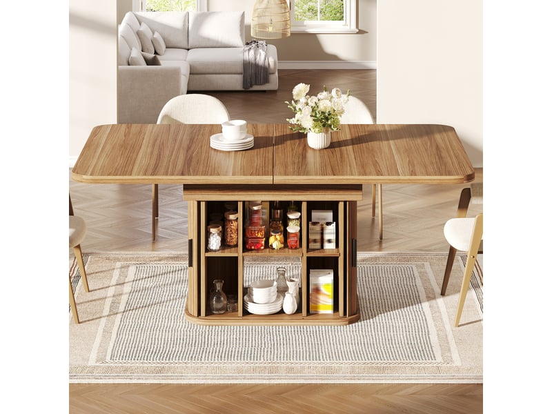 Table à manger extensible 119-159x80x76,5 cm, 2 portes coulissantes et de 6 compartiments, 4 à 6 personnes - marron - Conforama D