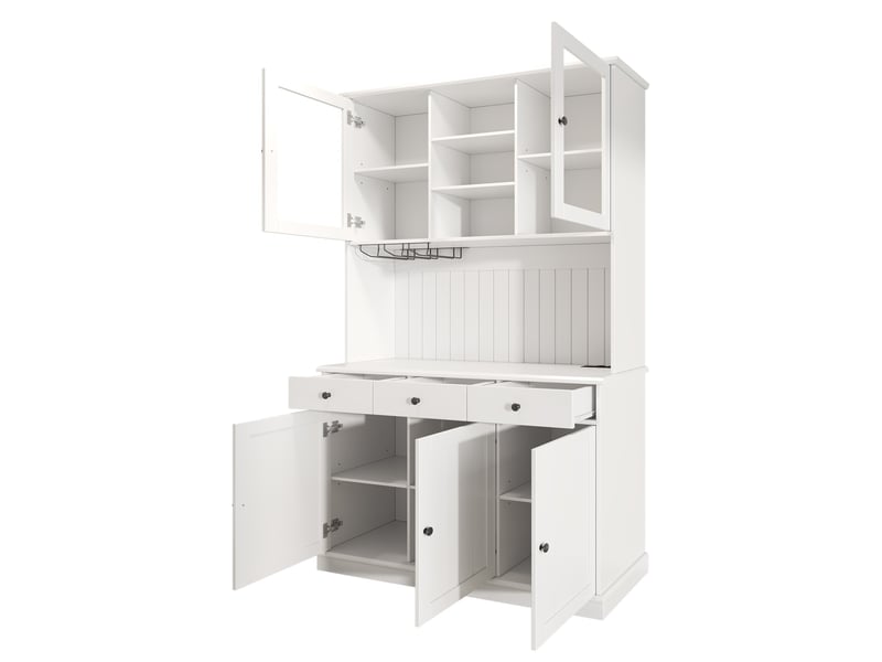  Buffet haut de salle à manger 120×40×191 cm, avec rangement, prise électrique intégrée, ports usb-c et usb-a Jamama eleni - Conforama W