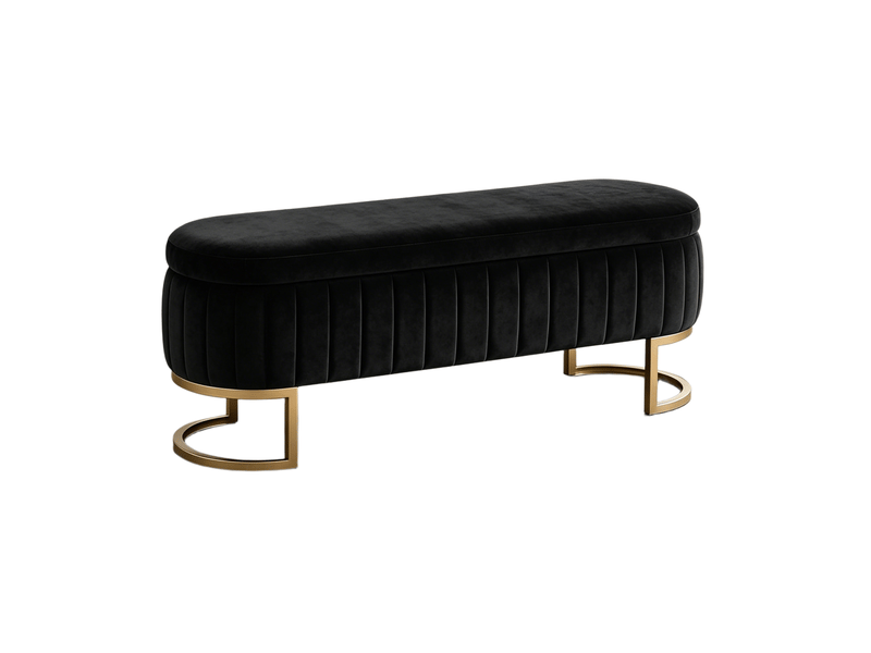  Banc coffre 129,5 x 42 x 46 cm noir, velours, structure bois et métal, rangement intérieur pour chambre  - Conforama A