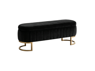 Banc coffre 129,5 x 42 x 46 cm noir, velours, structure bois et métal, rangement intérieur pour chambre
