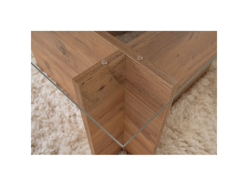  Table basse de salon en verre trempé et bois mdf mélaminé pin atlantique 105 x 65 x 40 cm  - Conforama E