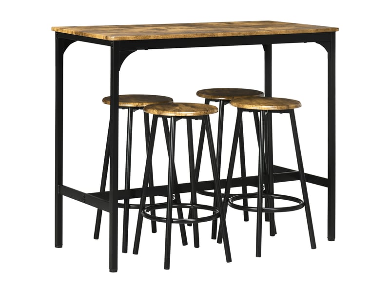  Ensemble table et chaises de bar avec 1 table et 4 tabourets  - repose-pieds - mdf et métal - marron  - Conforama A