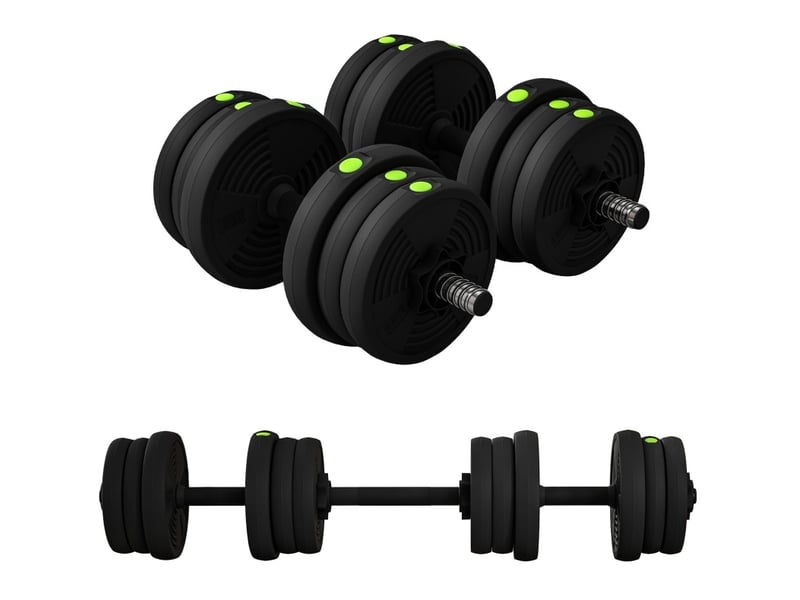  Set d'haltères 2-en-1 réglable 20 kg noir et vert, avec barre longue, pour varier vos exercices à domicile  - Conforama A