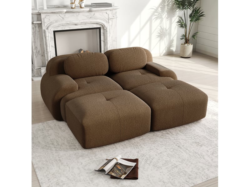  Canapé d’angle modulaire modenvie 2 places sans cadre en velours côtelé marron 208 x 178 cm  - Conforama D
