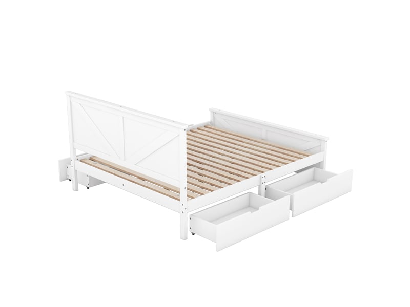  Lit plateforme en bois blanc 160 × 200 cm, design simple avec 4 tiroirs  - Conforama D