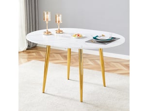 Table à manger ronde extensible, table gain de place, 107-137 cm, design moderne, mdf et métal, blanc, bords arrondis