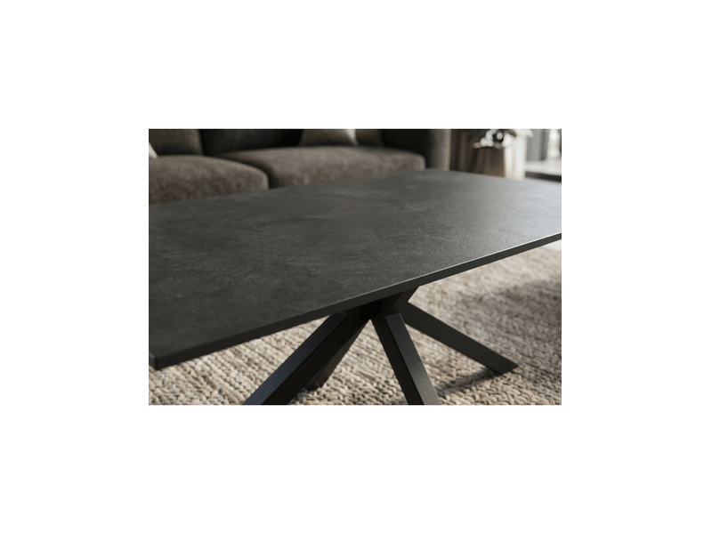 Table basse solara 100 cm en céramique gris anthracite avec pied étoile en métal noir - Conforama E