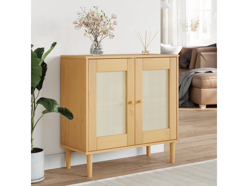  Buffet - bahut - meuble de rangement senja aspect rotin marron 80x35x80 cm bois massif de pin  - Conforama B