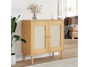 Buffet - bahut - meuble de rangement senja aspect rotin marron 80x35x80 cm bois massif de pin