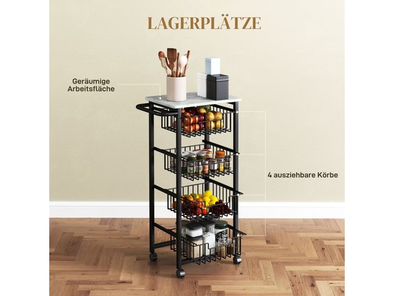 Desserte de cuisine avec 4 paniers coulissants, poignée et roulettes, pour cuisine et bar, 49,5 × 31 × 91 cm - Conforama E