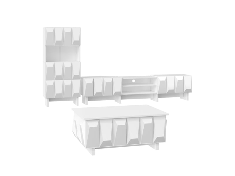  Ensemble meuble tv, vitrine et table basse 180 x 34 x 44,5 cm blanc en panneaux de particules, rangement  - Conforama D