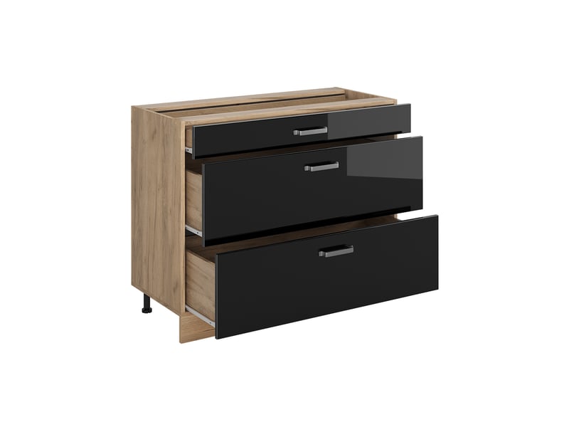  Vicco meuble cuisine, noir haute brillancechêne doré, 100cm plan de travail anthracite  - Conforama C