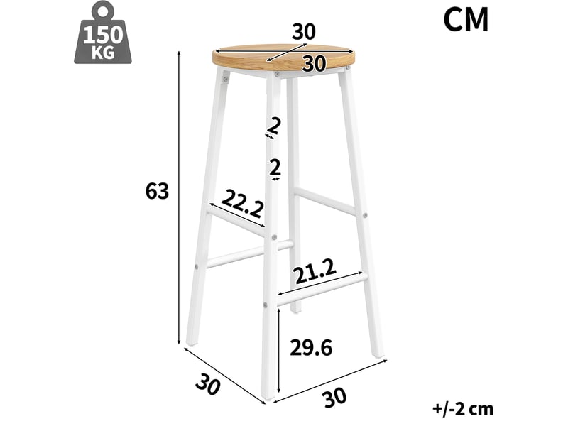  Tabourets de bar lot de 2 avec repose-pieds réglables et pieds ajustables, en mdf et métal blanc  - Conforama D