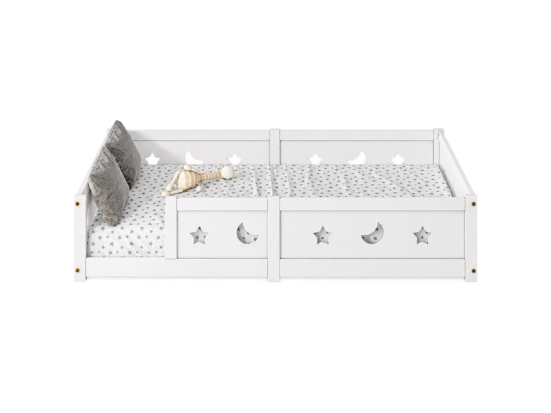Lit au sol enfant 140x200, lit montessori au sol en bois massif avec barrière de sécurité et sommier à lattes - Conforama A