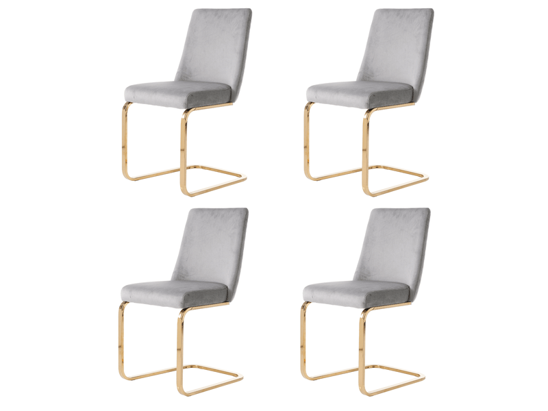  Lot de 4 chaises 52x45x88 cm, dossier diamant, revêtement velours gris, structure métallique dorée, style chic, pour salle à manger  - Conforama A