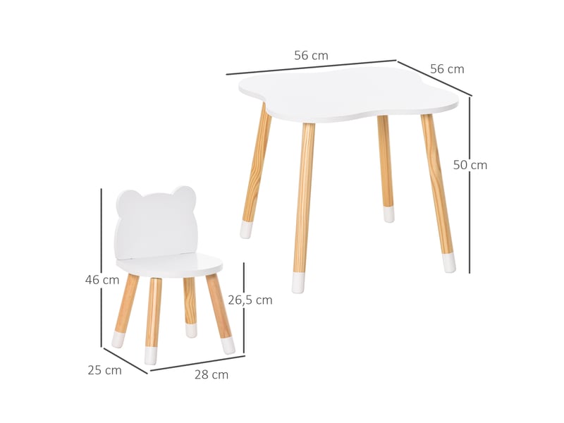  Ensemble table et chaises enfant design scandinave motif ourson bois pin blanc mdf  - Conforama C