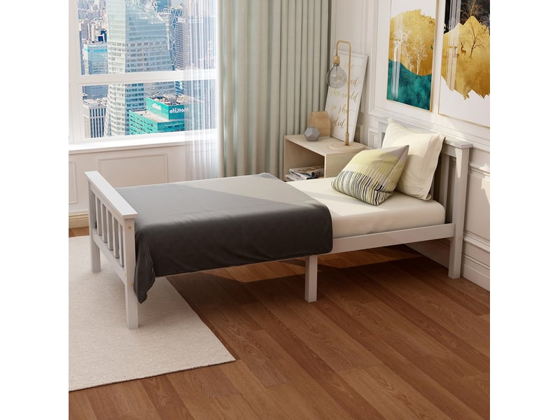  Lit simple tcqpz 90 x 200 cm avec sommier à lattes bois blanc  - Conforama D