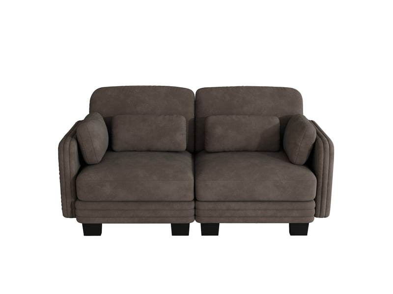  Canapé modulable 2 places 176x88x88 cm, accoudoirs et coussins de soutien, cadre en bois, chenille, marron  - Conforama A