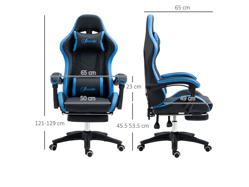  Chaise de jeu avec hauteur réglable et dossier inclinable, 65 x 65 x 121-129 cm, bleue et noire  - Conforama E