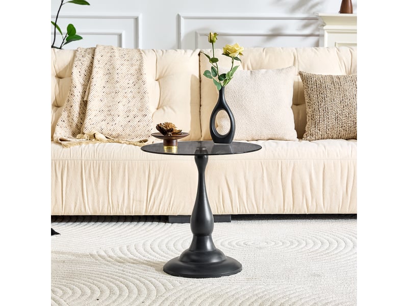  Table d’appoint ronde moderne, plateau en verre trempé, base stable, compacte pour salon et chambre  - Conforama B