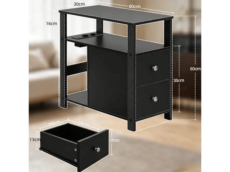  Table d'appoint bout de canapé avec prise intégrée en bois noir 60x30x60 cm  - Conforama C
