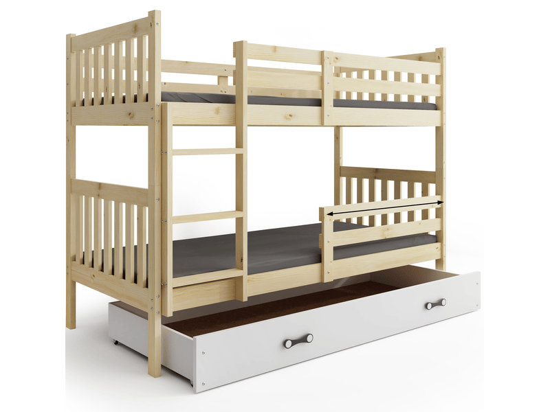  Lit superposé séparable 90x190 cm kacper interbeds - bois massif de pin avec barrière, sommier et tiroir – pin naturel  - Conforama A