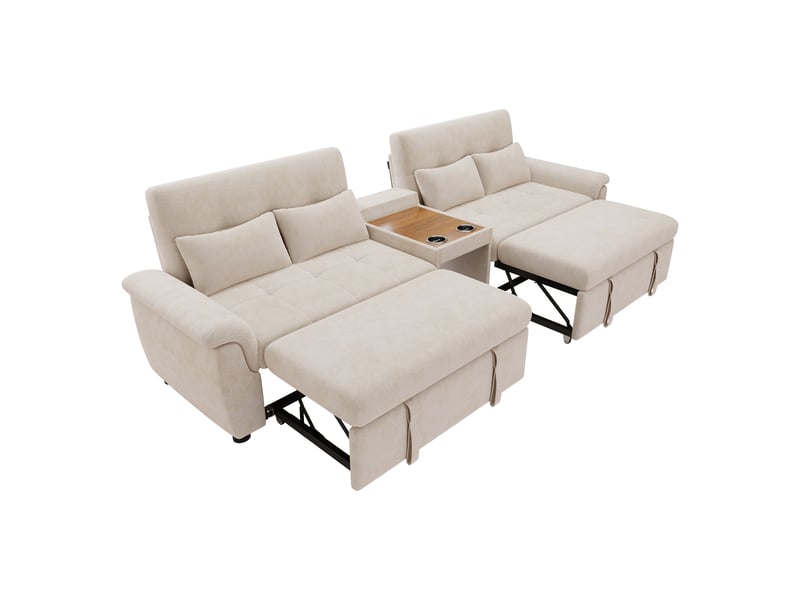  Canapé convertible en u beige, tissu chenille doux, lit double avec dossier réglable, espace animaux et porte-gobelets pour salon.  - Conforama A