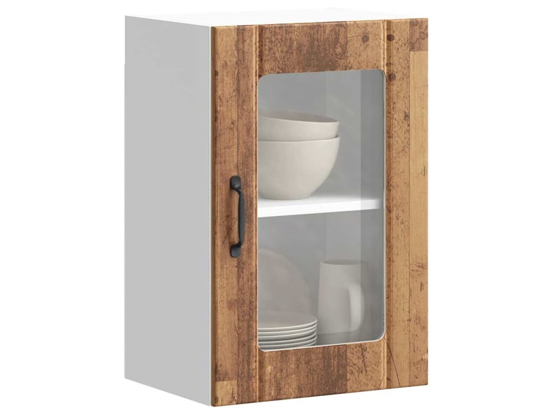  Armoire murale de cuisine avec porte en verre lucca vieux bois shl1533  - Conforama D
