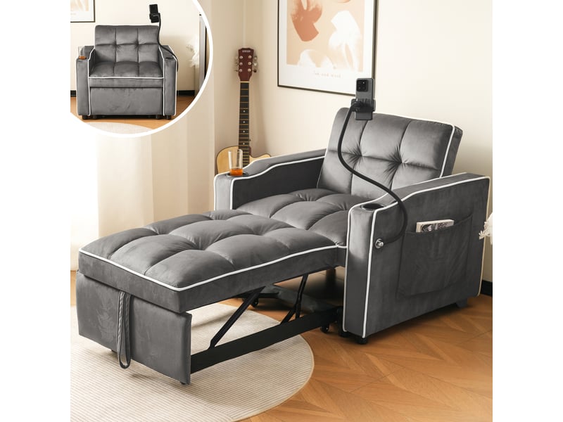  Canapé‑lit individuel 3‑en‑1 extensible 83 x 167 x 76 cm, fauteuil convertible avec porte‑gobelets et support pour téléphone Fay Lum - Conforama B
