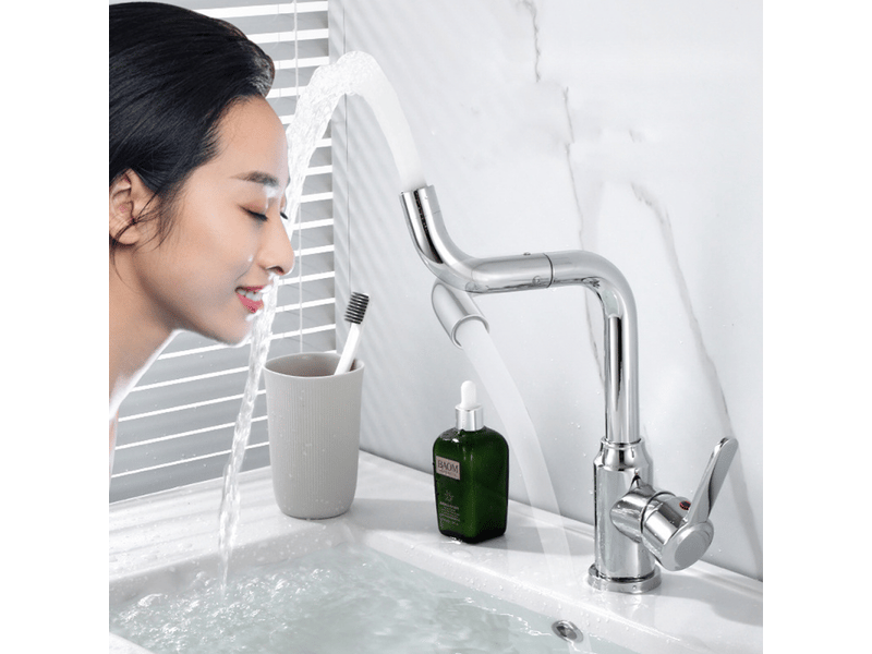 Mitigeur d'évier, robinet d'évier haut rotatif à 360°, robinet de lavabo de salle de bain, plaqué argent, plus tuyau de 60 cm  - Conforama B