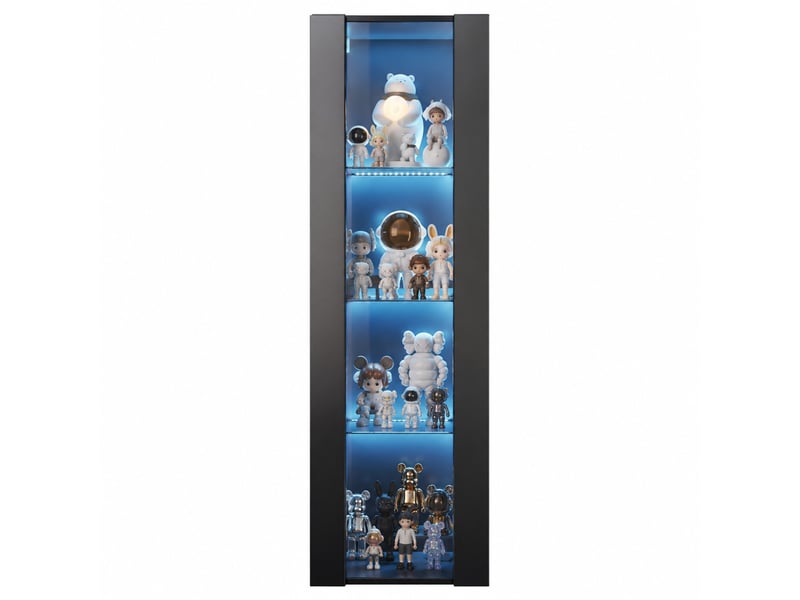  40 x 29 x 170 cm vitrine multifonctionnelle en verre noir, vitres led, contrôle par application, murale, design minimaliste  - Conforama A