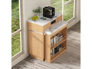 Îlot de cuisine mobile avec rallonge led, multiprise et crochets – buffetbar naturel
