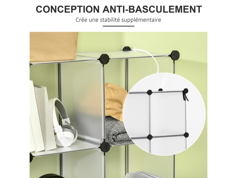  Meuble de rangement modulable, 16 cubes, meuble à chaussures, vêtements, jouets, livres, blanc  - Conforama W