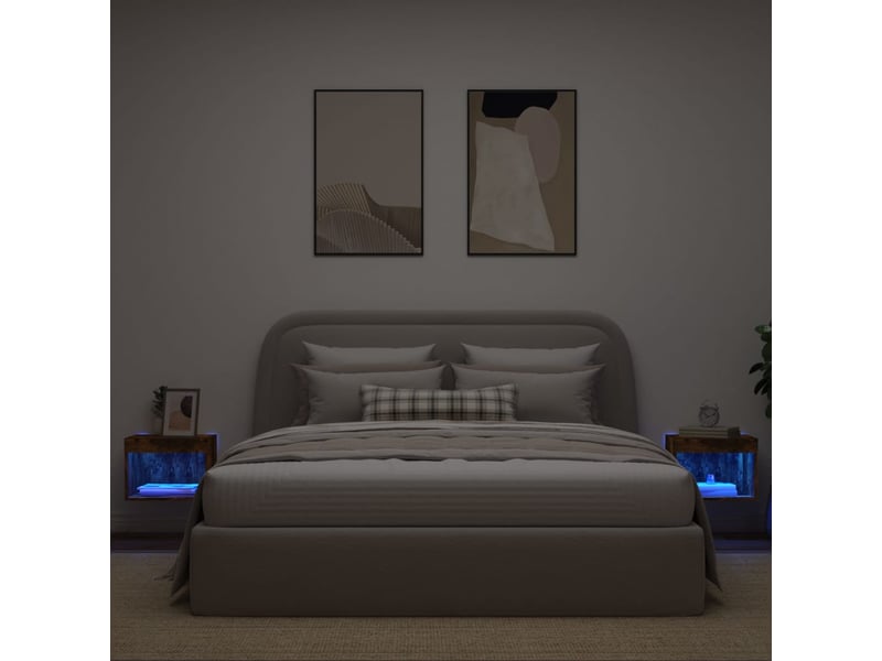 Lot de 2 table de chevet mural avec lumières led chêne fumé shl53890 - Conforama D
