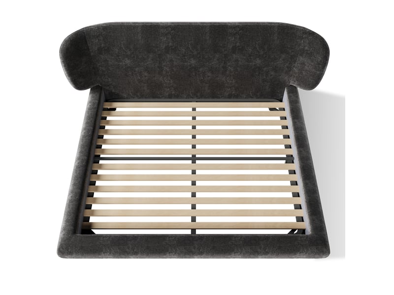  Lit double 140x190 cm avec tête de lit et sommier à lattes, lit adullte en chenille gris, sans matelas  - Conforama D