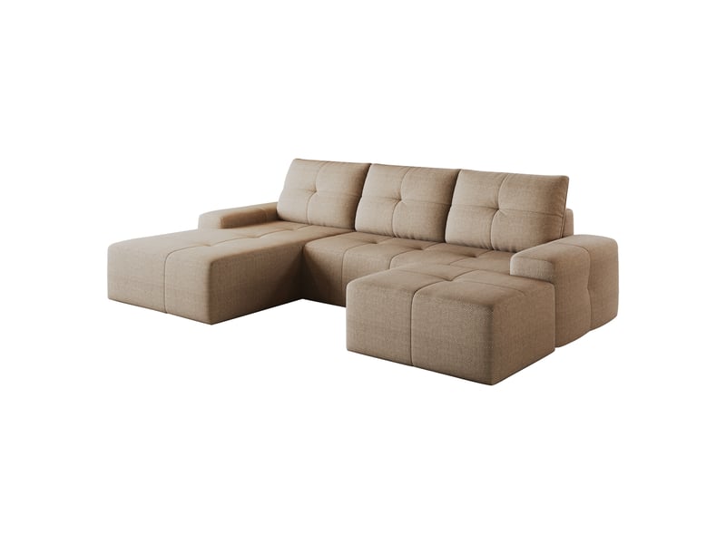  Canapé d’angle 3 places compressé 262x172x82cm, canapé en l, pouf inclus, mousse haute élasticité, tissu - kaki CozyNest - Conforama A