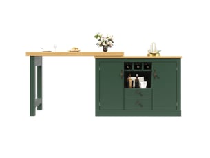 Table haute extensible 120 à 180 x 40 x 76 cm vert antique en mdf, avec rangement et fonction bar