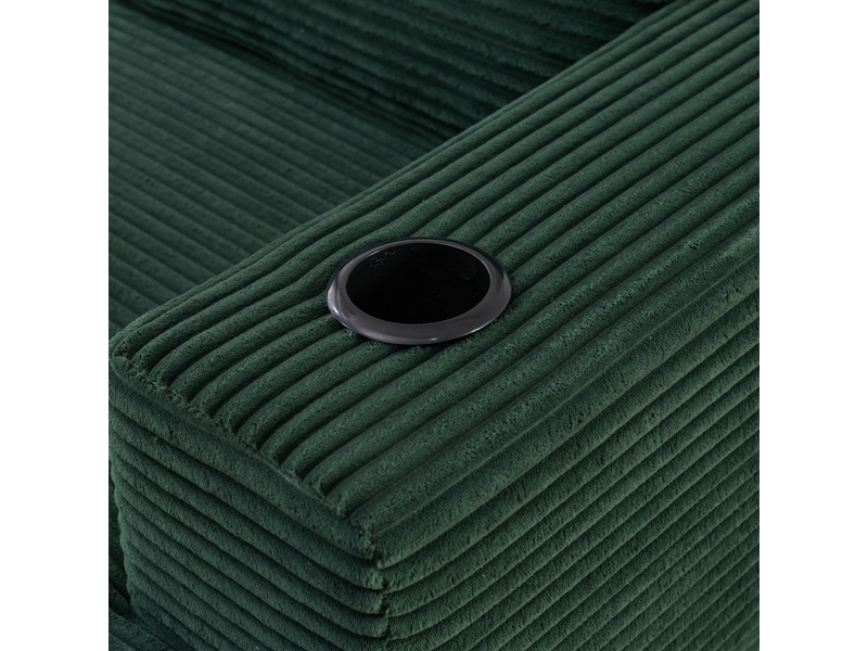  Canapé 2 places en velours côtelé vert rétro 265 cm - assise douce avec porte-gobelets et coussins  - Conforama W