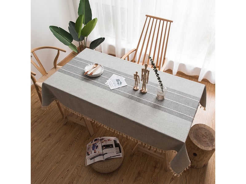  Nappe de table rectangulaire en coton et lin – broderie, grise, 140x240 cm  - Conforama B