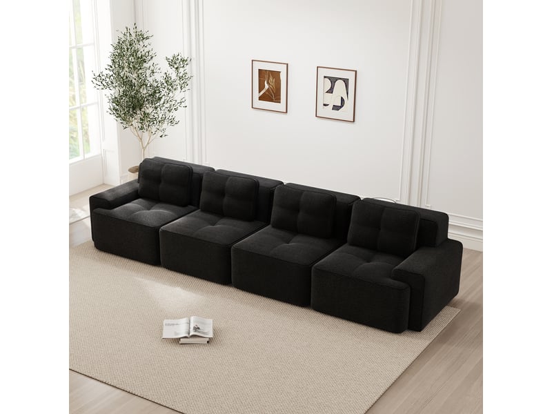  Canapé modulable, canapé 4 places – en velours côtelé, style cloud, sans cadre, base antidérapante, noir, sans montage  - Conforama A