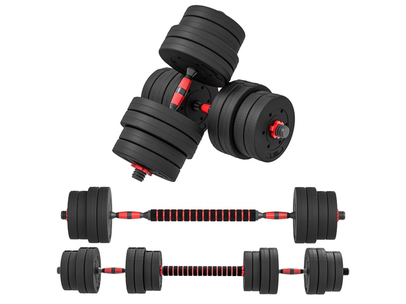  Haltères réglables 4 en 1 de 30 kg avec barres de connexion et poignées antidérapantes pour salle de sport à domicile, noires  - Conforama A