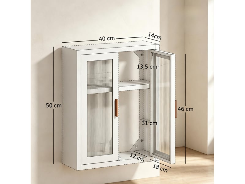  Armoire murale de salle de bains 40x14x50 cm deux portes métal blanc  - Conforama E